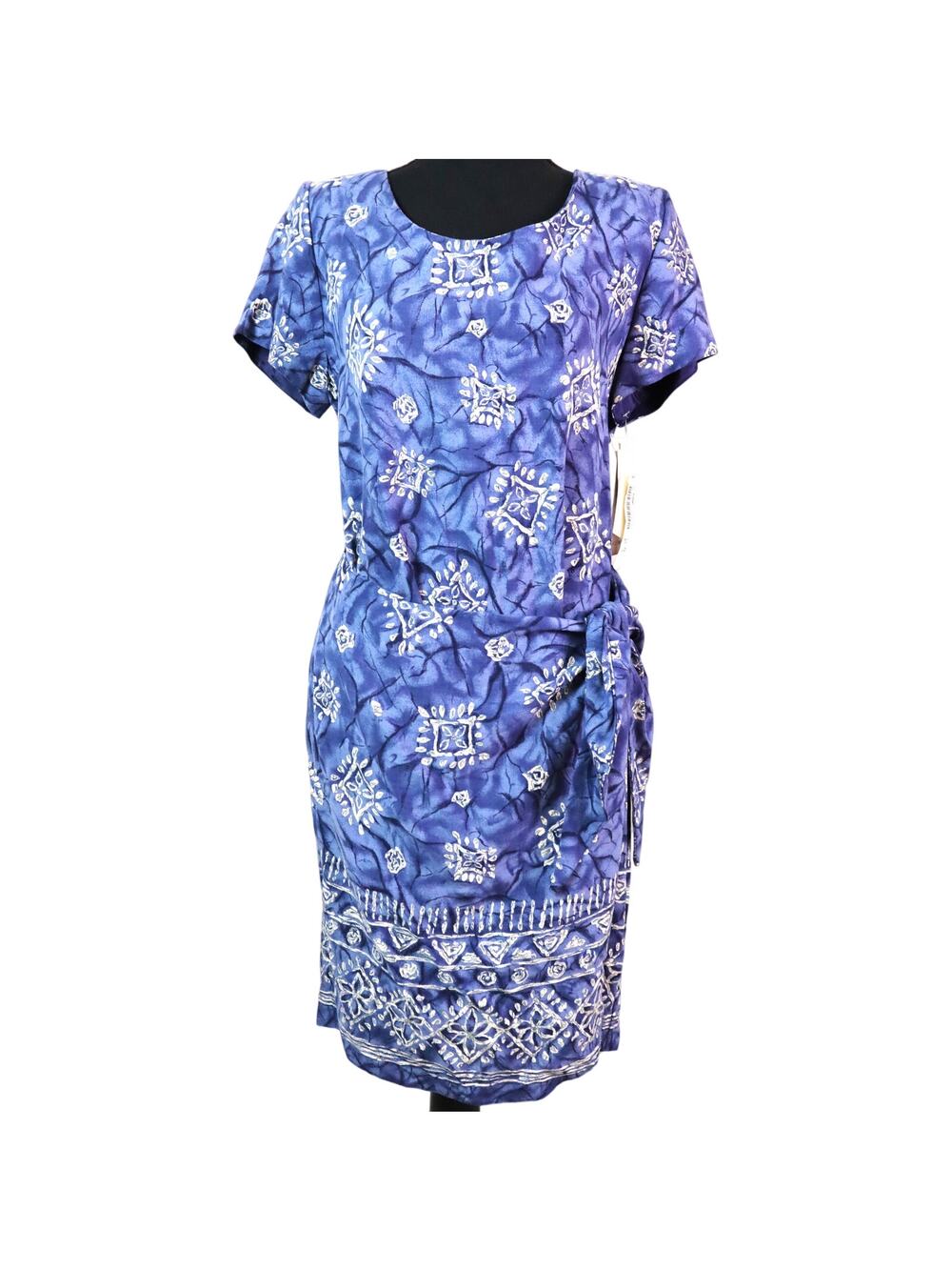NWT Vintage 90s Sheri Martin Blue White Tie Dye WRAP Dress Short Boho 12 Petite